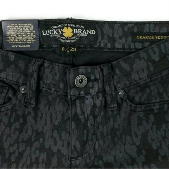 Lucky Brand Charlie Skinny Black Gray Cheetah Print Skinny Jeans Womens 0R/25 - Picture 9 of 12